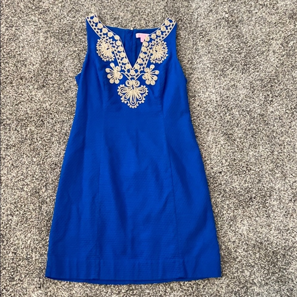 Lilly Pulitzer blue and gold dress, size 2.